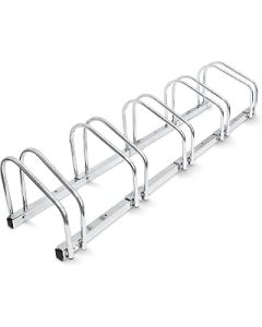 Relaxdays Bike Stand For 5 Bikes, Floor And Wall Mount, 26 x 130 x 32 cm, Outdoor Bike Holder Rack, Steel, Silver