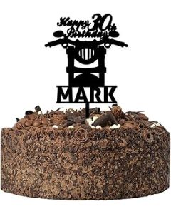 Motorbike Happy Birthday Cake Topper - PERSONALISED Motor Bike Cake Toppers for Him, Dad, Grandad, Biker - Glitter Gold Silver Cake Decoration - ANY AGE 21st 30th 40th 50th 60th Birthday