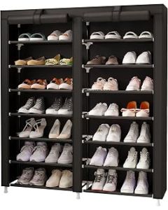 MOYIPIN 7-Tier Shoes Rack, Shoe Storage Cabinet with Dustproof Cover Space Saver Hold up to 28 Pairs of Shoes in Living Room, Hallway, 125 x 92 x 28.5 cm, Black