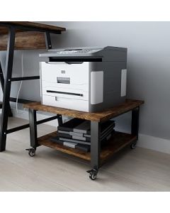 Natwind 2 Tiers Office Movable Laser Printer Copier Stand Cart Under Desk Heavy Duty Dark Brown Rolling Table with Storage Floor-Standing Holder on Wheels Fax A4 Paper Organizer Shelf for Home (Retro)