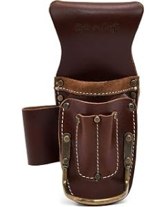 Style n Craft - 5 Pocket Pliers and Hammer Holder, Full-Grain Leather Tool Pouch, Multi Tool Holder, Dark Tan (98016)