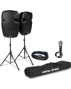 Vocal-Star PA Speaker System 1000w with Bluetooth MP3 Input Including Speaker Stands, Wired Microphone & Connecting Cable, Ideal for DJ Disco Pub Hall (PA Set)