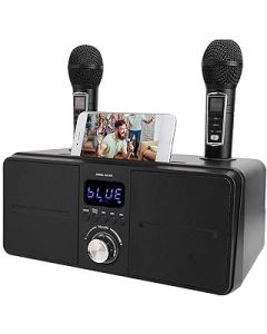 Karaoke Machine for Adults Kids, Rechargeable Speaker System, 2 Integrated Wireless Microphones for Home Party Picnic Outdoors Indoors Activities, Supports TV/AUX/USB/SD (Black)