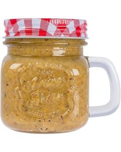 HOMESCAPES Peanut Butter Mug Bird Feeder Hanging Bird Food, Red Gingham Lid