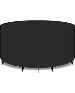 PATIO PLUS Large Round Garden Table Furniture Cover 420D Oxford Fabric Outdoor Patio Circular Set Cover for Chair Set Waterproof Windproof, Anti-UV, Garden Covers 230x90cm,Black