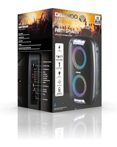 Daewoo Rechargeable Bluetooth Party Speaker, LED Colour Changing lights, 3hr Run Time
