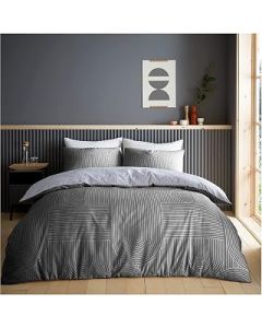 Lions Charcoal and Grey Bedding Sets - Reversible Double Duvet Cover with Matching Pillowcase, Premium Poly Cotton, 3 Piece Geometric Pattern Quilt Covers, Bed Linen, 200x200cm