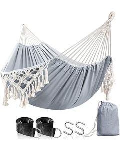 Anyoo Outdoor Tassel Hammock with Tree Straps,Portable Compact Cotton Hammock with Carrying Bag for Garden Patio Porch Yard, Load 200KG