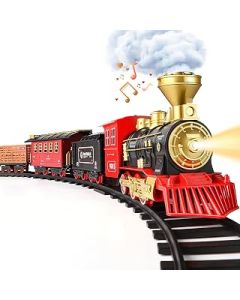 Electric Train Sets for 3 4 5 6 7 8 9 Year Old Boys Girls, Toy Steam Train for Kids with Light & Sounds, 3 4 5 6 7 8 9 Year Old Boy Girl Gifts, with Locomotive Engine, Cargo Cars&Tracks, Rechargeable