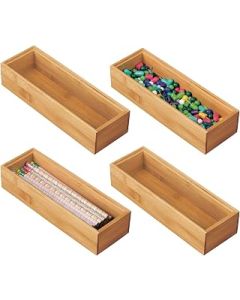 mDesign Set of 4 Desk and Drawer Organiser – Rectangular Kitchen Drawer Divider Made of Bamboo – Drawer Separator for Office and Craft Supplies – Natural