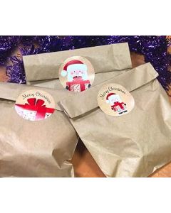 Kraft paper bags with Christmas stickers, great alternative to Christmas crackers