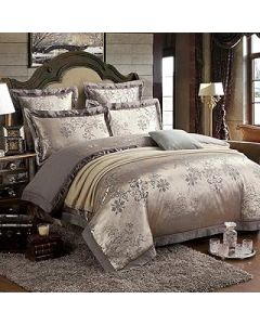 Zangge Bedding Luxury Satin Jacquard Paisley Bedding Sets Include 1 Duvet Cover 1 Flat Sheet 2 Pillowcases 2 throw pillow covers (6pcs King Size)