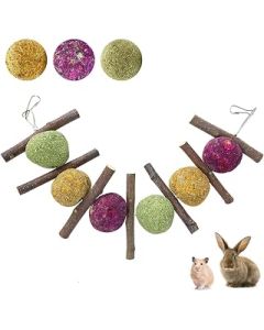 GNCLOUD Rabbit Toys, Rabbit Toys Boredom Breaker Rabbit Treats, Apple Stick Rose and Grass ball, Rabbit Hanging Toys Hamster Chinchilla Guinea Pig Gerbil Chewing Molar Toy