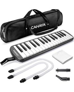 CAHAYA Melodica Instrument 32 Key FDA Approved Piano Style Portable with Double Plastic Flexible Long Pipe, Short Mouthpieces and Carrying Bag, CY0050-1