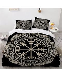 Viking Bed Linen 135 x 200 cm 3D Print Viking Magic Rune Compass Dragon Duvet Cover Set Soft Microfibre Duvet Cover for Children Boys Girls Adults 3-Piece Hypoallergenic Bedding