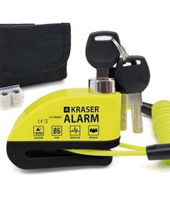 KRASER WA6Y Motorcycle Alarm Disc Brake Lock 110db Reeinforced, Waterproof, 6mm/0,24", 5ft Reminder Cable, Pouch, Universal Motorbikes Bicycles Scooters, Motorcycle Disc Brake Locks, Disc Lock Alarm
