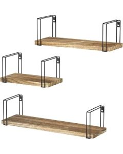 SRIWATANA Rustic Floating Shelves, Decorative Wood Wall Shelves Set of 3, Wall Mounted Storage Shelves for Bedroom, Living Room, Kitchen, Bathroom, Office and More Carbonized Black