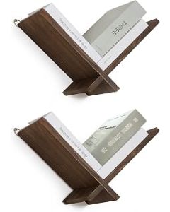 Afuly Bookshelf for Wall, Small V Shape Book Shelves for Small Spaces, Hanging Wall Mounted Shelves Book Storage Organizer, Floating Bookcase for Office Living Room Bedroom, Solid Wood Decor Set of 2