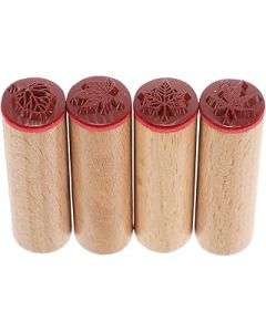 4Pcs Wooden Stamps Fall Leaves Pottery Printing Blocks Diary Scrapbook Stamps for Children DIY Scrapbooking Planner Card Making
