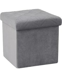 Bonlife Grey Velvet Folding Small Ottoman Storage Box,Foldable Footstool for Living Room,Toy Chest Box with Lid,Folding Step Stool for Children, 32x32x32cm