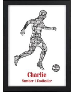 Footballer Gifts for Boys, Son, Grandson, Nephew, Him - Personalised Number One Footballer Birthday Christmas Gifts for Boys - Boys Football Striker Bedroom Wall Art Print
