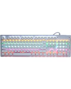 ASHATA Wired RGB Mechanical Gaming Keyboard, UK Layout, Blue Switch Classic Punk Retro Style Mechanical Keyboard for PC Computer(White, 104 Key)
