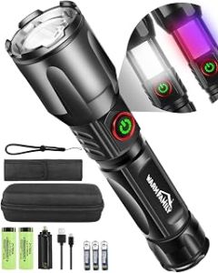 WARM FAMILY Torch, Led Torch, 10000 Lumens Torches Led Super Bright, Zoomable Led Torch Rechargeable, 5 Modes Flashlight with COB Work Light for Camping, Hiking, Walking, Emergency