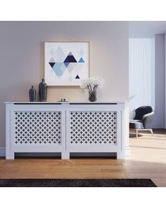 ELEGANT Radiator Covers Extra Large Modern Cross Slat White Painted Cabinet Radiator Shelve for Living Room/Bedroom/Kitchen, EXTRA LARGE