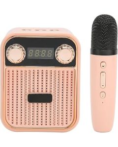 Portable Karaoke Machine for Kids, Bluetooth Speaker with Wireless Microphone, FM Radio, Support TF Card, Perfect for Home Party, Camping and Gift (Pink)