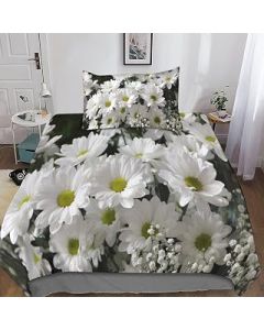 Floral Duvet Cover 3D Pink Red Yellow Flowers Bedding Set Microfiber Quilt Cover with Zipper Closure Easy Care Bed Linen Soft Cosy for Kids Teens Adults Comforter Cover 2PCs Single（135x200cm）