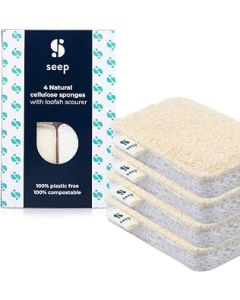SEEP Eco Sponges Washing Up - Compostable Kitchen Sponge - Cleaning Sponges Made Using Loofah - Sponge Scourer - 4 x Pack Multipack