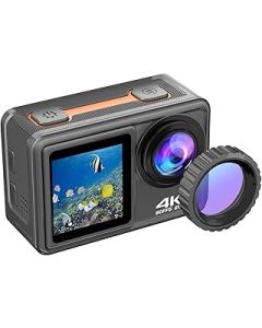 mewmewcat camera, 4K 24MP Dual Screen Sport Camera DV Camcorder 2.0 Inch Screen 170° Wide Angle EIS 40m Waterproof WiFi with Macro Lens Remote Control for Outdoor Sports