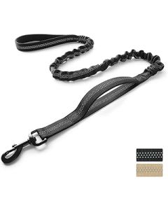 rabbitgoo Bungee Dog Leads for Medium Large Dogs, Anti Pull Tactical Lead Rope with 2 Padded Traffic Control Handles for Military Dog Training and Walking, Quick Lock Release, Black, 95-125cm