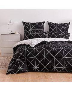 TCXZTYJH Grid Duvet Cover Set Black White Double Size Aesthetic Microfibre Bedding Set Checked Double Bed Duvet Covers Preppy Soft Bedset Quilt Cover Set with Pillow Cases