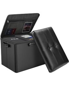 Fireproof Ottoman Storage Box Footstools Foot Stool Foldable Storage Stool Footstall Chest with Comfortable Lid,43x33x33cm,43L Capacity,Hold up to 700 lbs,for Home,Office,Living Room,Bedroom,Hallway