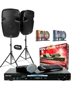 Vocal-Star Party Pack Complete Karaoke Machine Party Set including, 2x 500w Speakers Bluetooth, 2 Speakers Stands, 2 Microphones & 300 Songs