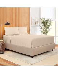 3PCS 100% Egyptian Cotton 400 Thread Count 16"/40CM Extra Deep Fitted Sheet Set with 2 Pillow Case, Luxury Soft Single Fitted Sheet Single Small Double King Super King Bedsheets (Beige, King)