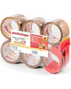 Packatape General Purpose Packaging Tape with Dispenser 6 Rolls Brown 48mm x 50m