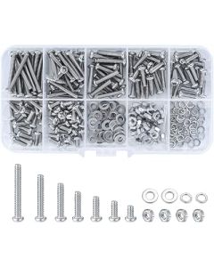 300 Pcs M3 Cross Pan Head Screws Nuts Bolts Washers Assortment Set, Stainless Steel Hex Socket Button Head Machine Screws and Nuts with Lock Flat Washers Kit