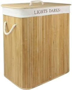 Light & Dark Bamboo Hamper | 102L Folding Wash Bag | Removable & Washable Cloth Lining | Washing Storage Basket | Foldable Laundry Bin | M&W
