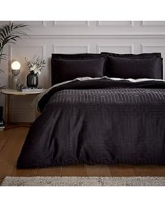 Bianca Fine Linens Bedding Satin Geo Jacquard Cotton Double Duvet Cover Set with Pillowcases Black