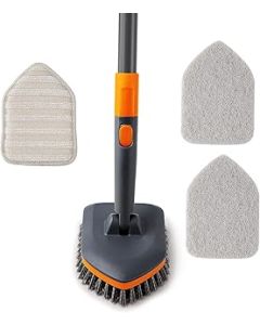 Shower Scrubber,Scrubbing Brush with Long Handle(132 cm),CLEANHOME 3 Different Fibre Cleaning Pad,Suitable for cleaning bathtubs, floor tile gaps, and glass mirrors.