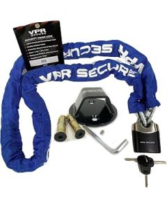 Sabre Motorcycle Scooter Security Chain Lock Motorbike Bicycle Quad Bike Chain & Padlock Blue with Atom Black Ground Anchor Anti-Theft Safety Protection Kit (180cm)