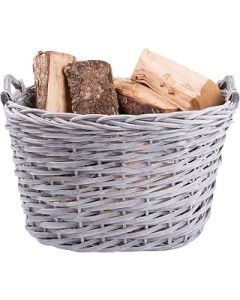 Grey Wicker Wood Basket With Handles Fireside Log Basket Home Blanket Storage Basket Heavy Duty Basket