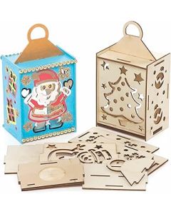 Baker Ross FC144 Christmas Wooden Lantern - Pack of 3, Winter Wooden Craft Set for Children, Arts and Crafts for Kids Xmas Activities for Kids to Colour In, Decorate and Display