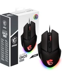 MSI CLUTCH GM20 ELITE Gaming Mouse - 6400 DPI Optical Sensor, Right-Handed, 20M+ Click Switches, 6-Buttons, Adjustable Weight System, 1ms Latency, RGB Mystic Light, 98-109g - Wired