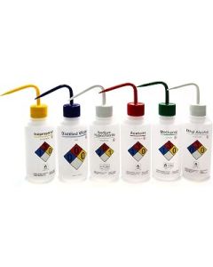 ULAB Scientific Right-to-Know Safety Wash Bottle Set, Acetone, Ethyl Alcohol, Methanol, Isopropanol, Distilled Water, Sodium Hypochloride, Vol.500ml with Draw Tube, UWB1001