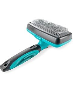 Fur Magic Self Cleaning Slicker Brush, Dog and Cat Brush for Grooming, Removes Dead Undercoat and Loose Hair, Deshedding Tool for Small, Medium and Long Haired Dogs and Cats, Turquoise