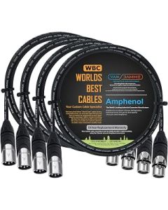 WORLDS BEST CABLES 4 Units - 1 Meter - Van Damme Tour Grade Classic XKE Starquad - Premium Silver-Plated OFC Balanced Male To Female Microphone Cable with Amphenol AX3M & AX3F Silver XLR Connectors
