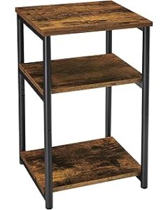 VASAGLE Sofa Side Table, 3-Tier End Table, Bedside Table with Steel Frame, for Living Room, Bedroom, Home Office, Industrial Style, Rustic Brown and Classic Black LET273B01